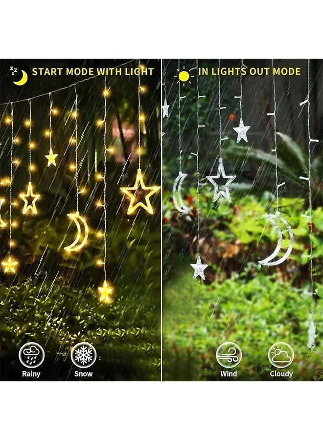 Univer Tang Star Moon Curtain Ramadan Lights for Bedroom Decor,3.5M Ramadan Decorations Light,Eid Moon Window String Lights,8 Flash Modes Led String Fairy Lights Stars Shaped And Moon Curtain Decorative Lights - Image 4